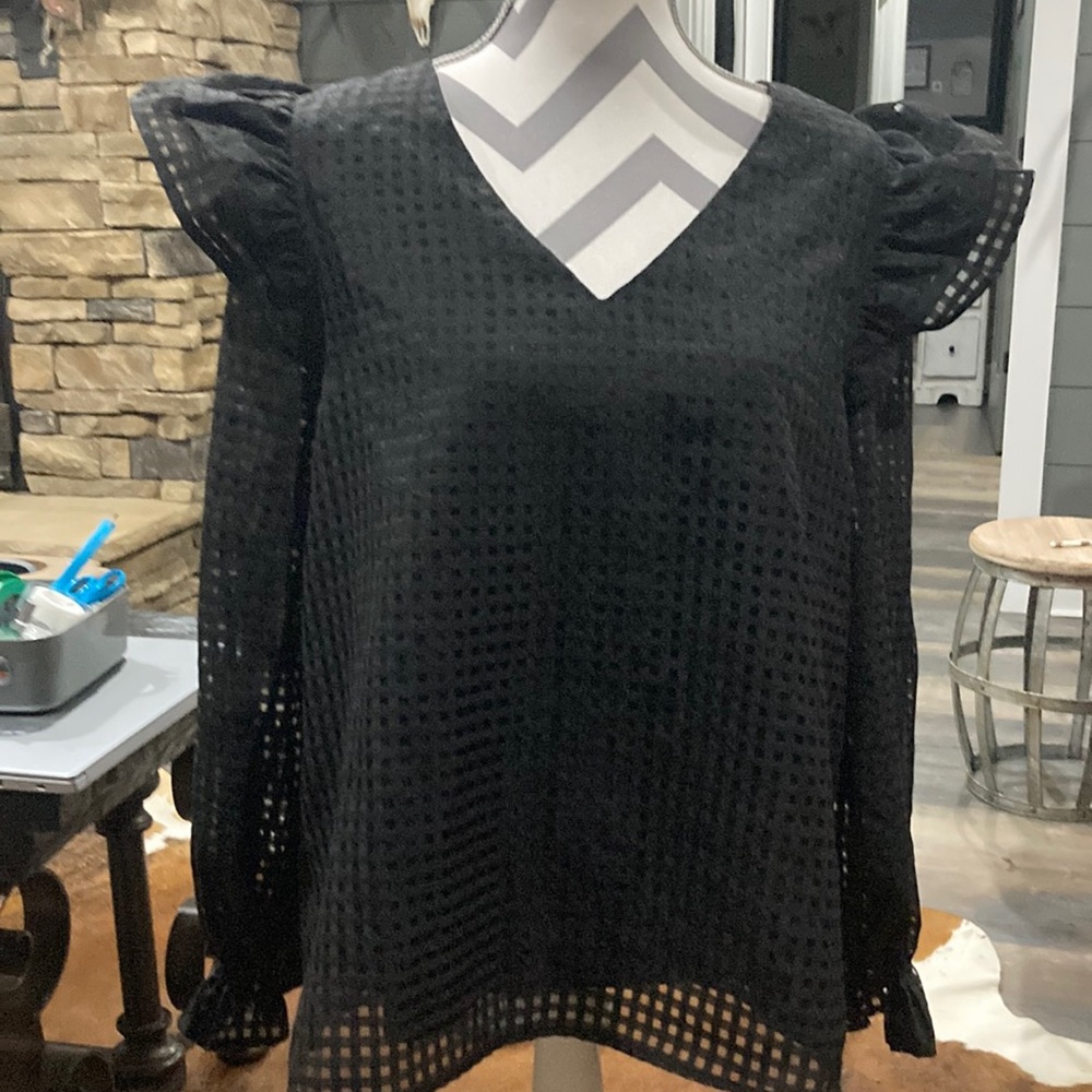 ENTRO womens black gingham large dressy top